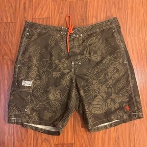 Polo Ralph Lauren Green Dragon Patterned Swim Trunks Board Shorts Mens XL